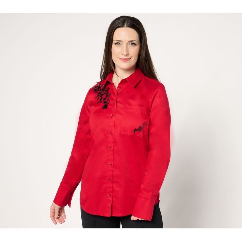 Beautiful By Lawrence Zarian Women's Top Sz S Cotton Embellished Red A670906